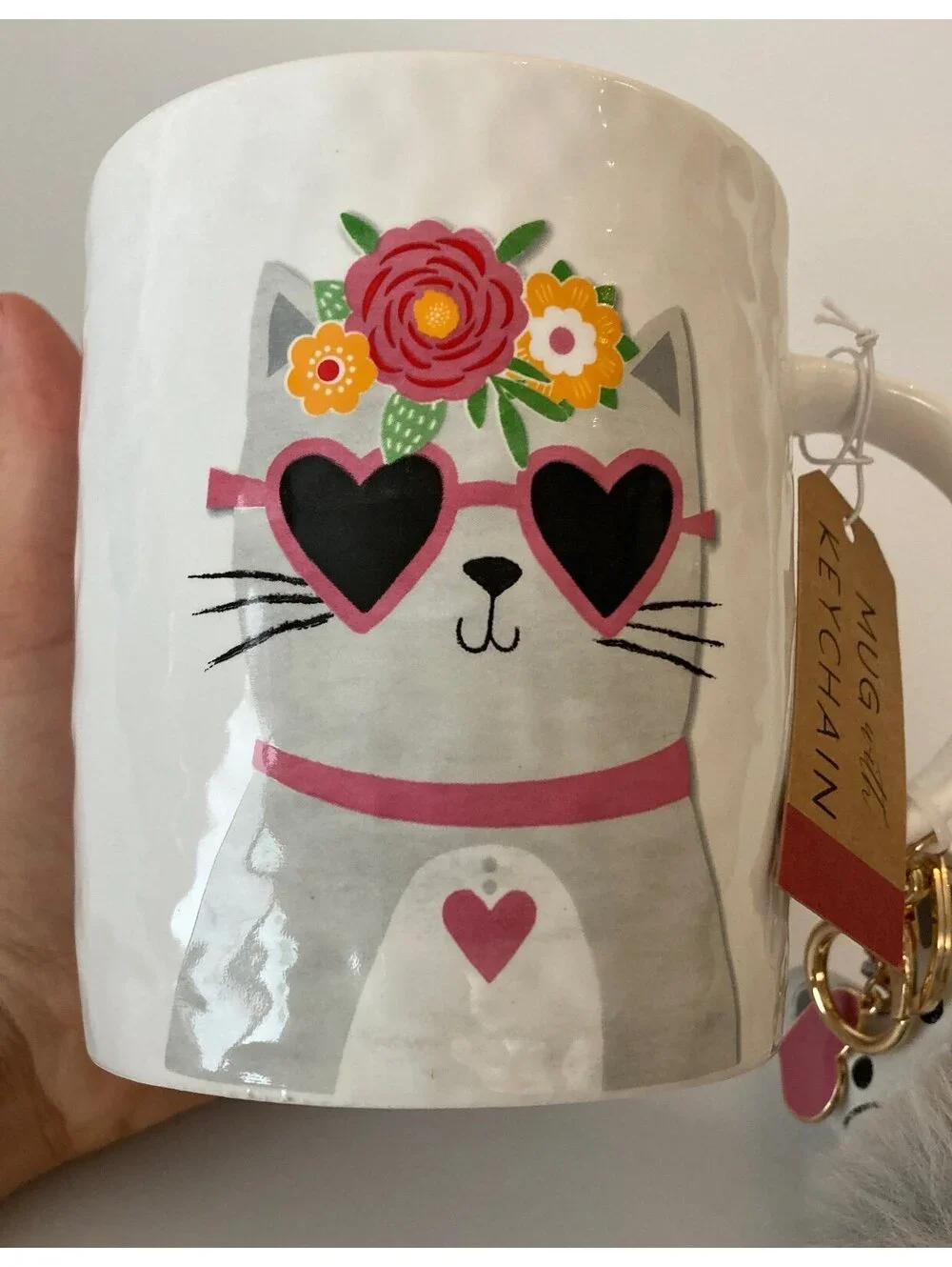 Cat mug with keychain nwt gift set
